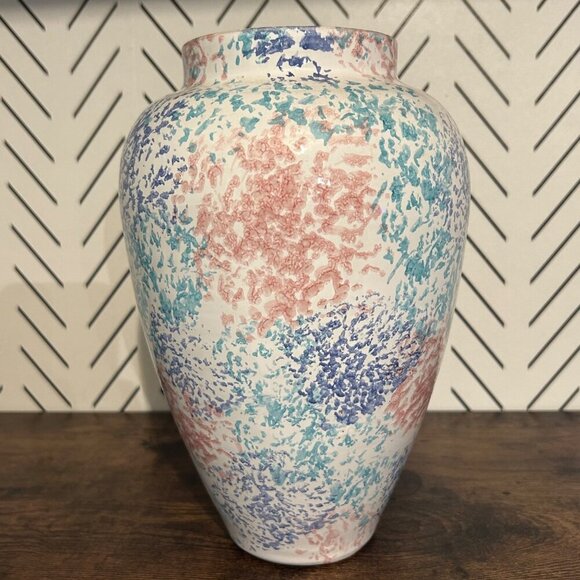 Vintage Pier 1 Italy Spongeware Ceramic Vase 10″ Pastel Speckled Home Decor 90's - Picture 3 of 8